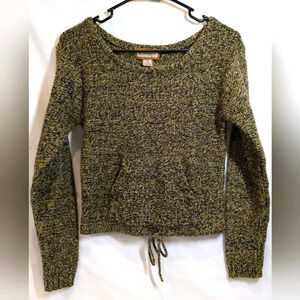 Rangoli pullover wool blend sweater with center pocket, black/ gold,size S